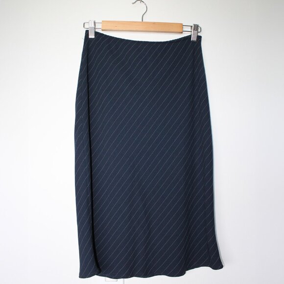 90s Rare Vintage Breechers Brook for Fairweather Navy Pinstripe Midi Skirt 26" - Picture 3 of 5